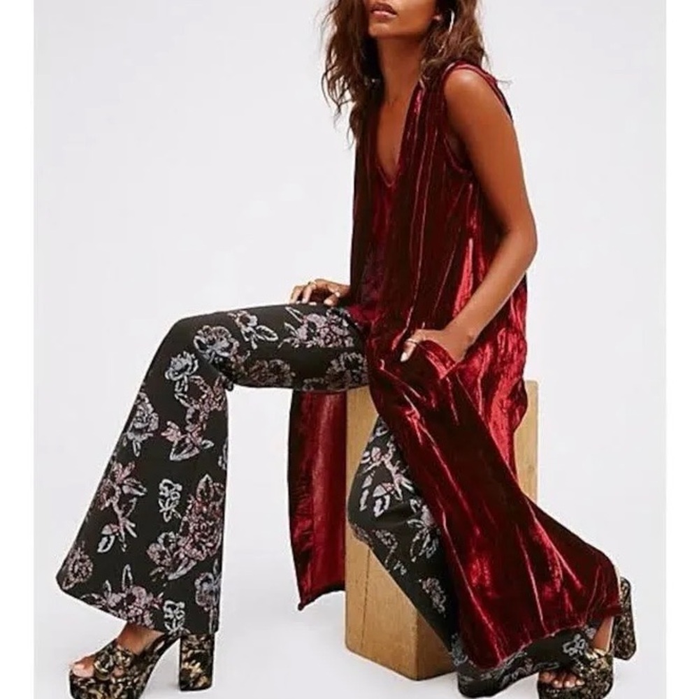 Floral Flare Pants  - Grey Floral